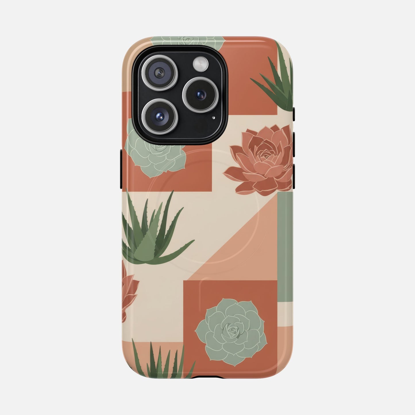 Succulent Pattern Tough Magnetic Phone Case iPhone 15 Pro Glossy Phone Case