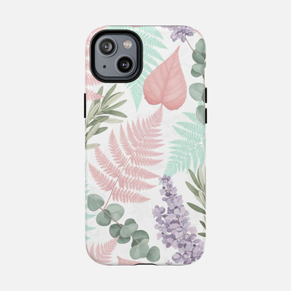 Floral Fern Tough Magnetic Phone Case — Pastel Leaves Protective Cover iPhone 14 Plus Matte Phone Case