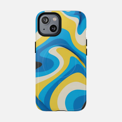 Blue & Yellow Abstract Swirl iPhone Case — Tough Magnetic | MagSafe Compatible