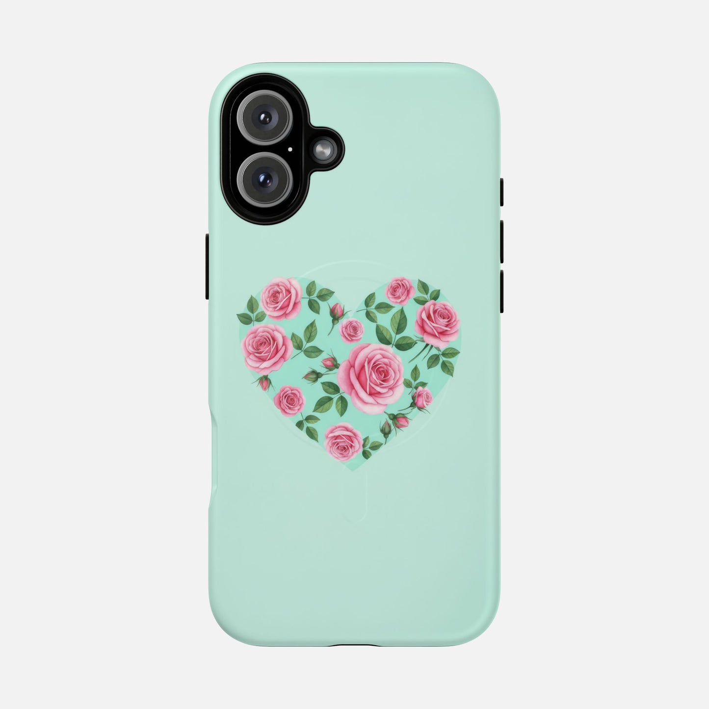 Floral Heart & Mint Rose iPhone Case — Tough Magnetic | MagSafe Compatible