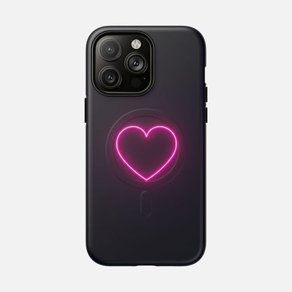 Neon Heart With Glow Pink iPhone Case — Tough Magnetic | MagSafe Compatible