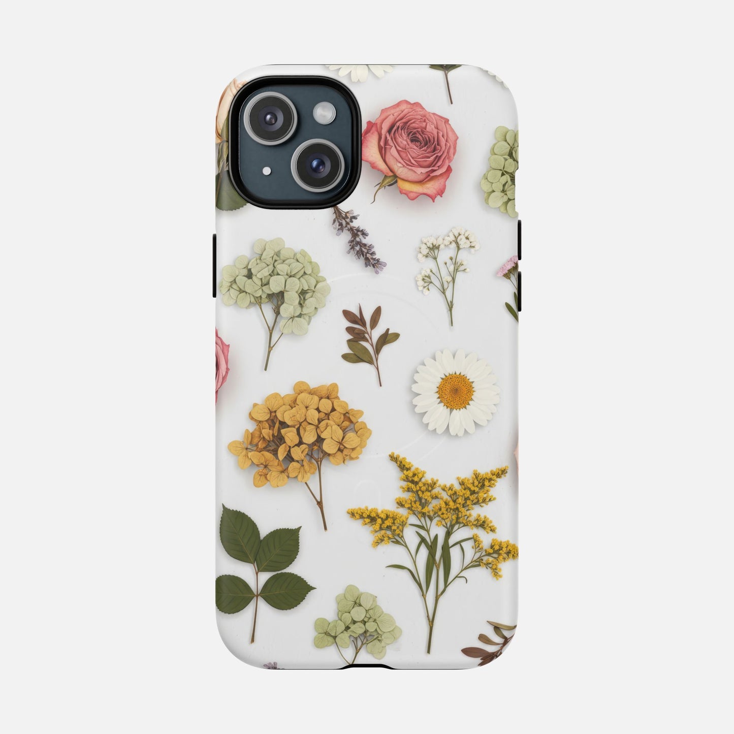 Floral Pressed Flower Tough Magnetic Phone Case — Botanical Dried Flowers Design iPhone 15 Plus Matte Phone Case
