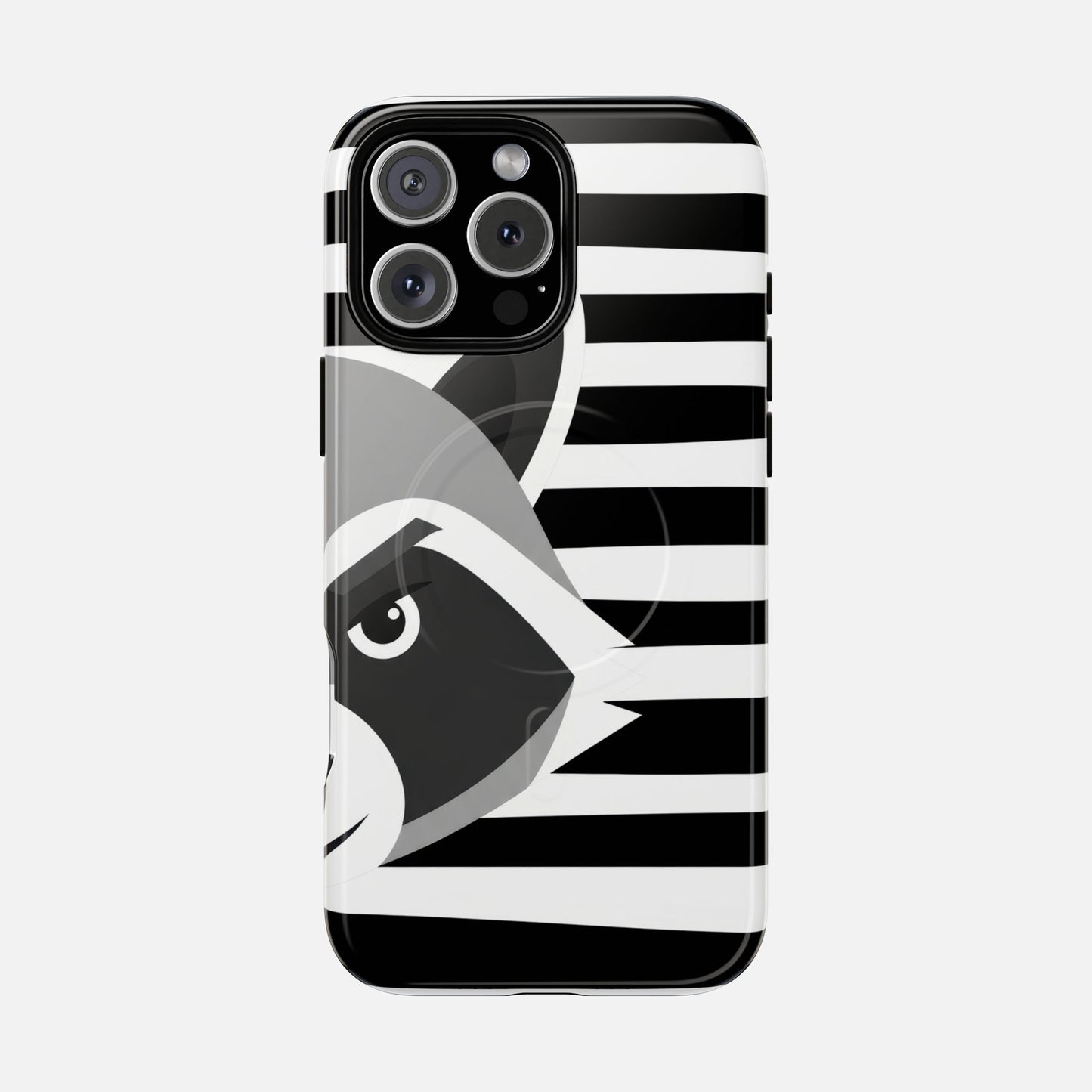 Raccoon Stripe Tough Magnetic Phone Case — Black & White Animal Design iPhone 16 Pro Max Glossy Phone Case