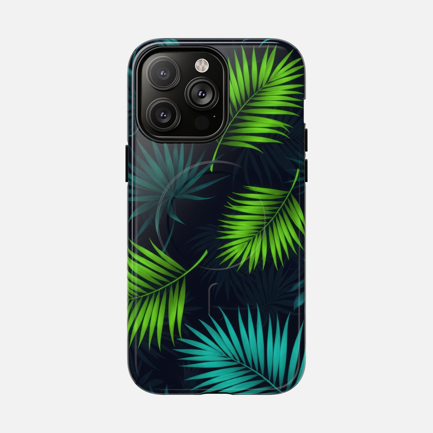 Tropical Palm Tough Magnetic Phone Case — Protective Magnetic iPhone Cover with Green Leaf Design iPhone 14 Pro Max Glossy Phone Case