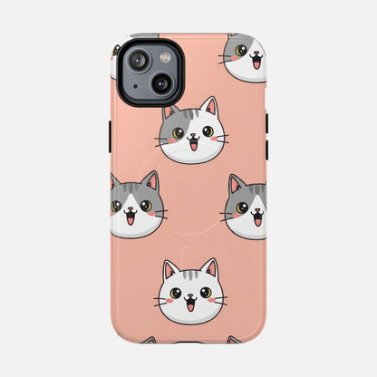 Cute Gray & White Cat iPhone Case — Tough Magnetic | MagSafe Compatible