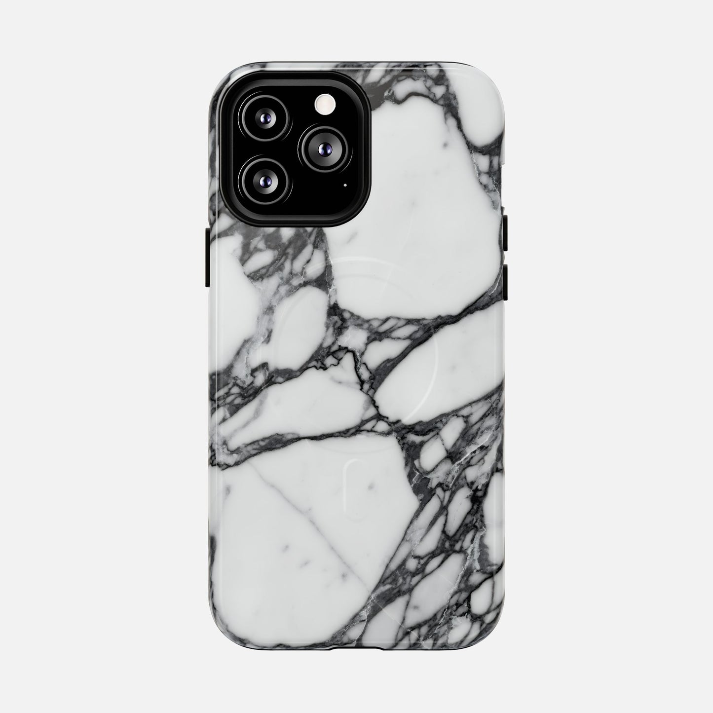 iPhone case with black and white marble design, modern protective phone cover
