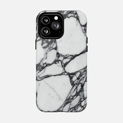 iPhone case with black and white marble design, modern protective phone cover