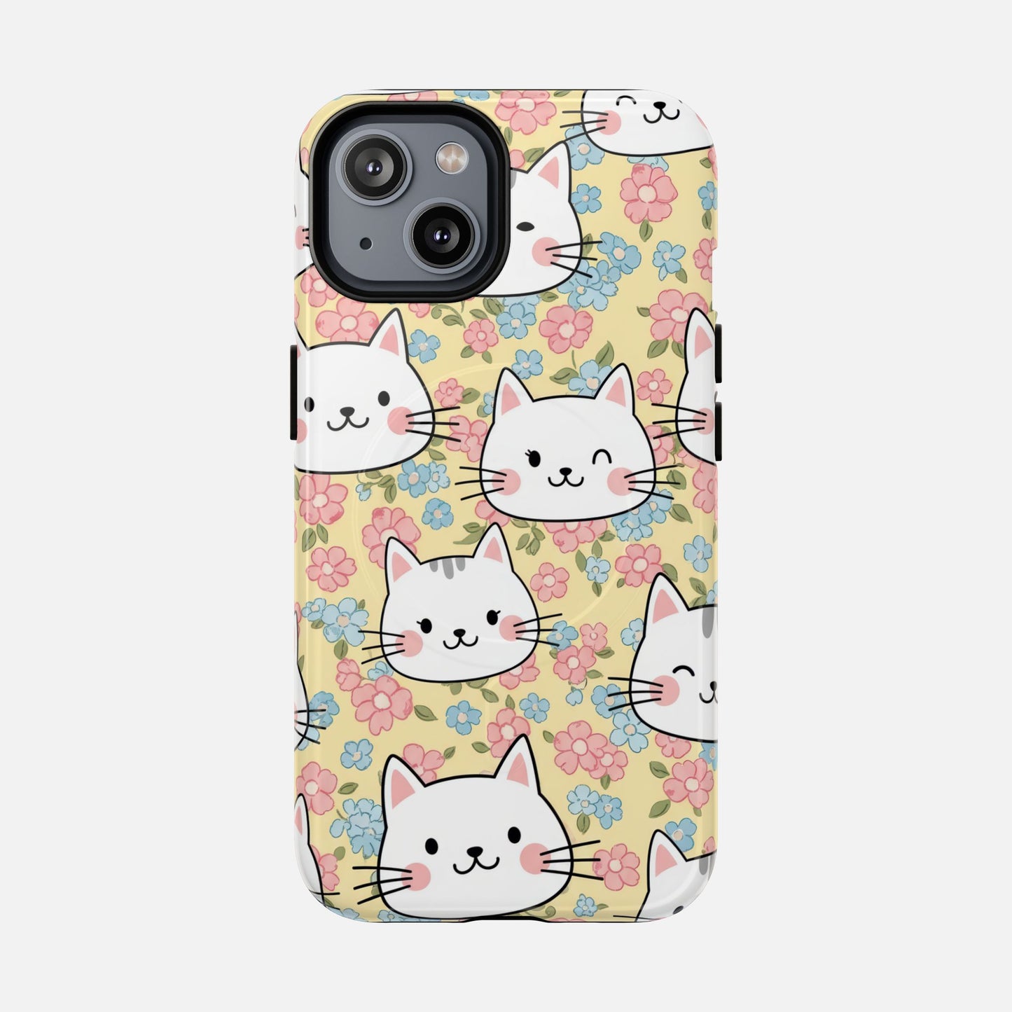 Cute Floral Cat iPhone Case — Tough Magnetic | MagSafe Compatible