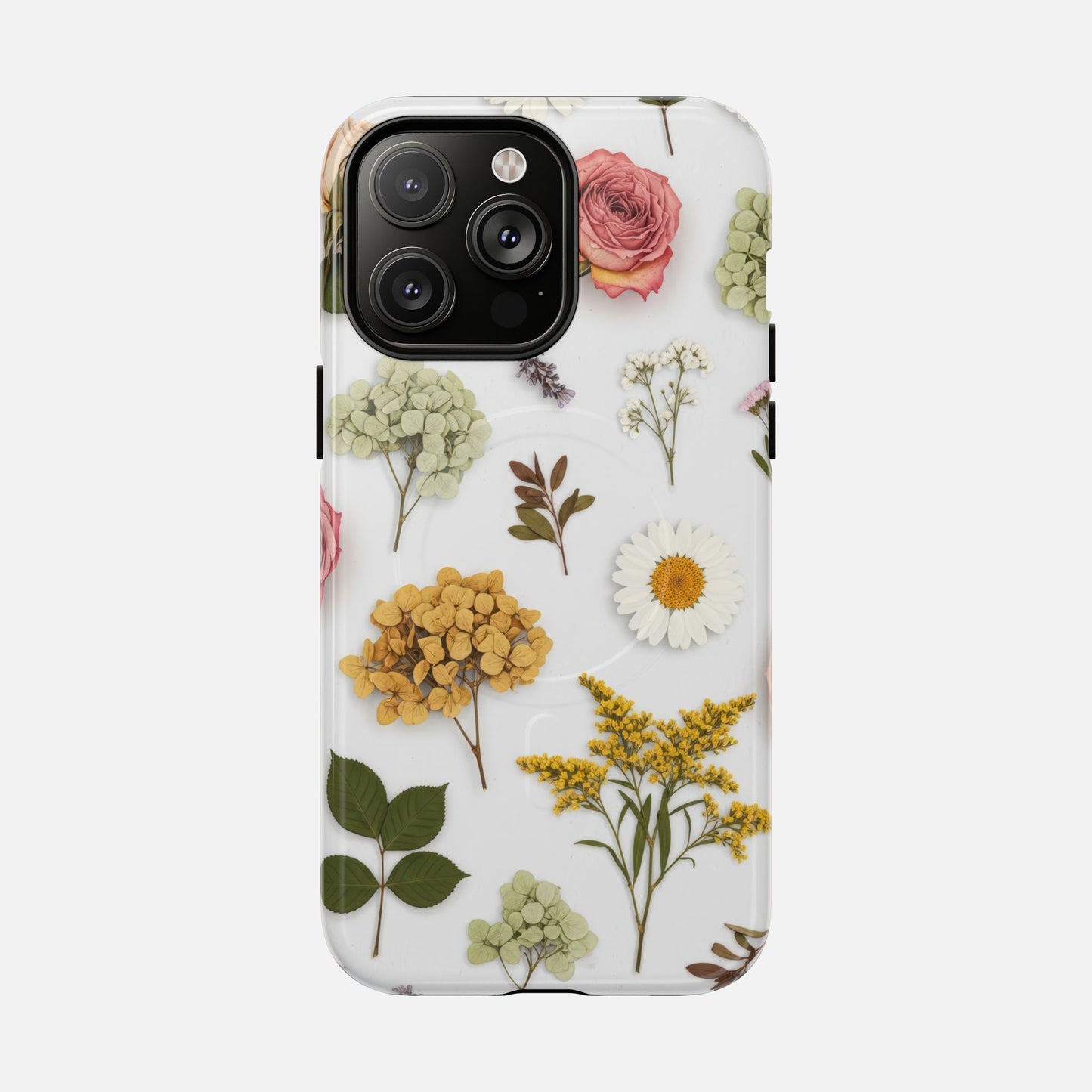 Floral Pressed Flower Tough Magnetic Phone Case — Botanical Dried Flowers Design iPhone 14 Pro Max Glossy Phone Case