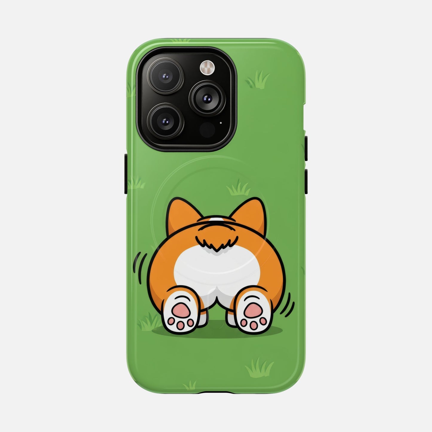 Corgi Butt With Cute Green iPhone Case — Tough Magnetic | MagSafe Compatible