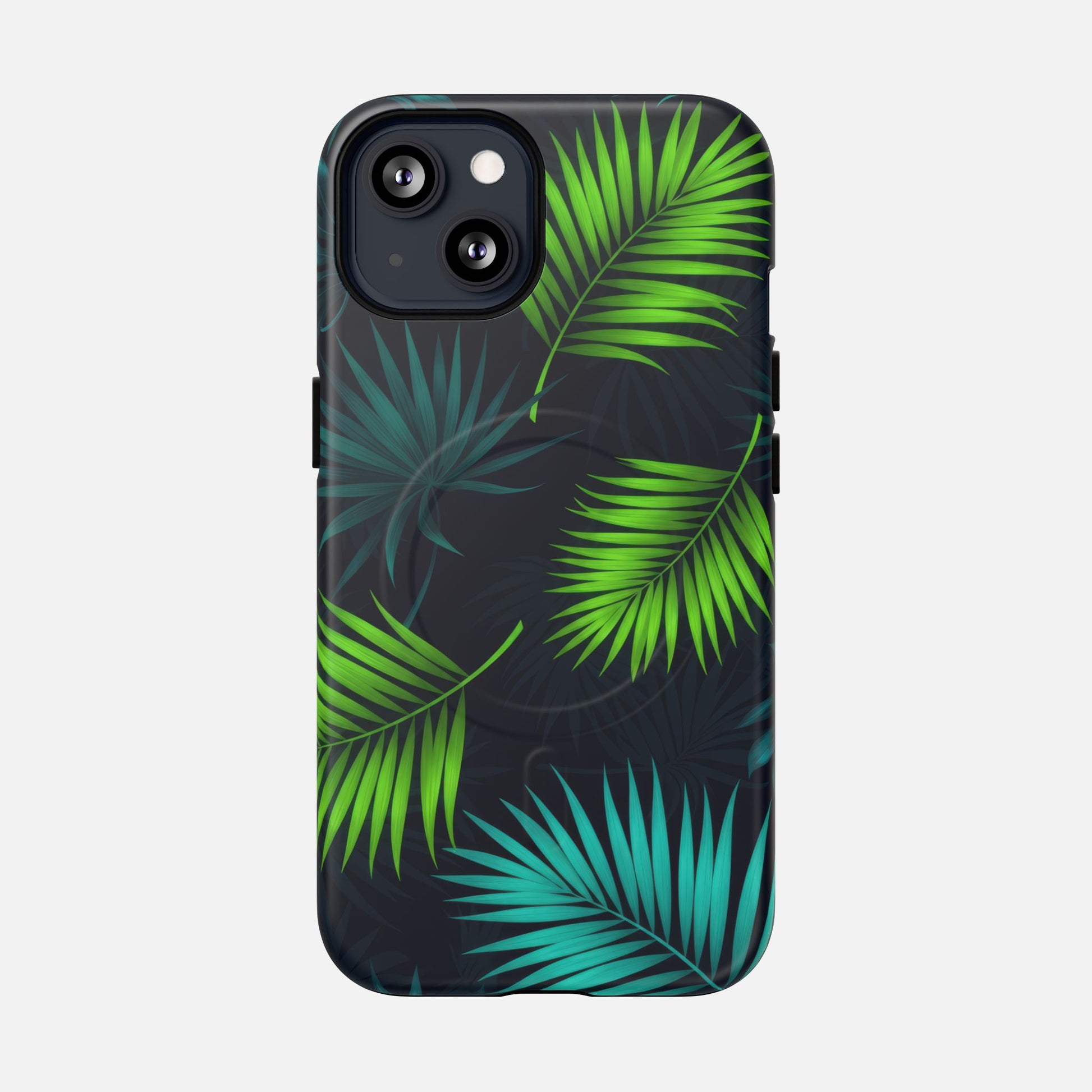 Tropical Palm Tough Magnetic Phone Case — Protective Magnetic iPhone Cover with Green Leaf Design iPhone 13 Matte Phone Case
