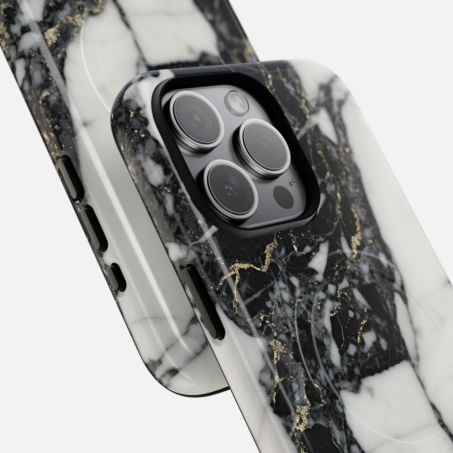 Luxury black marble phone case with gold accents for modern smartphones