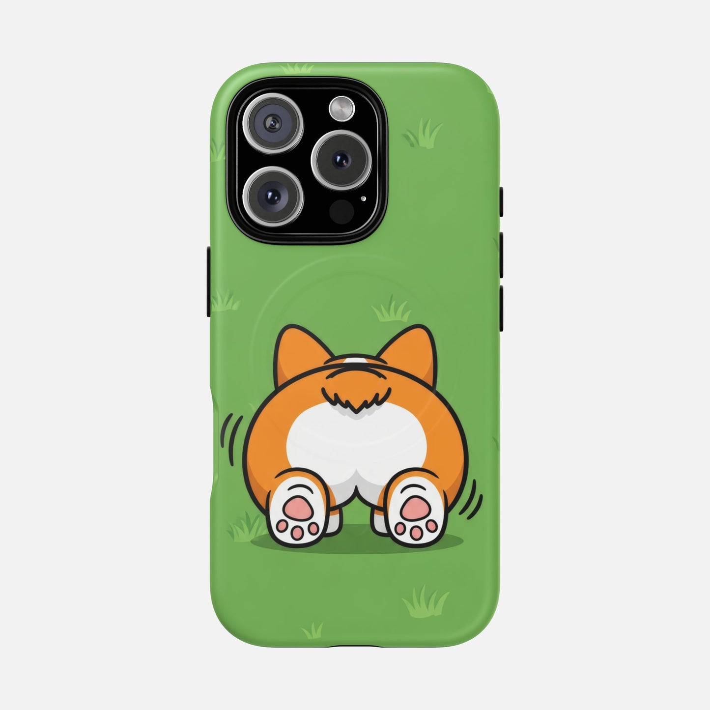 Corgi Butt With Cute Green iPhone Case — Tough Magnetic | MagSafe Compatible