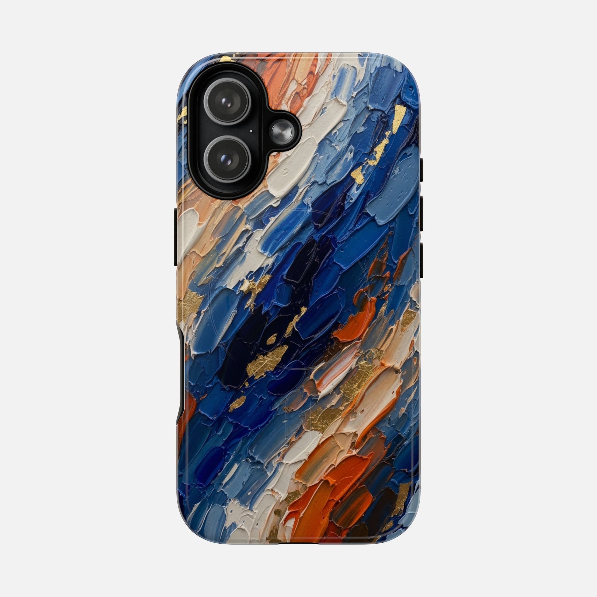 Magnetic Phone Case — Abstract Blue & Orange Paint Texture iPhone 17 Glossy Phone Case