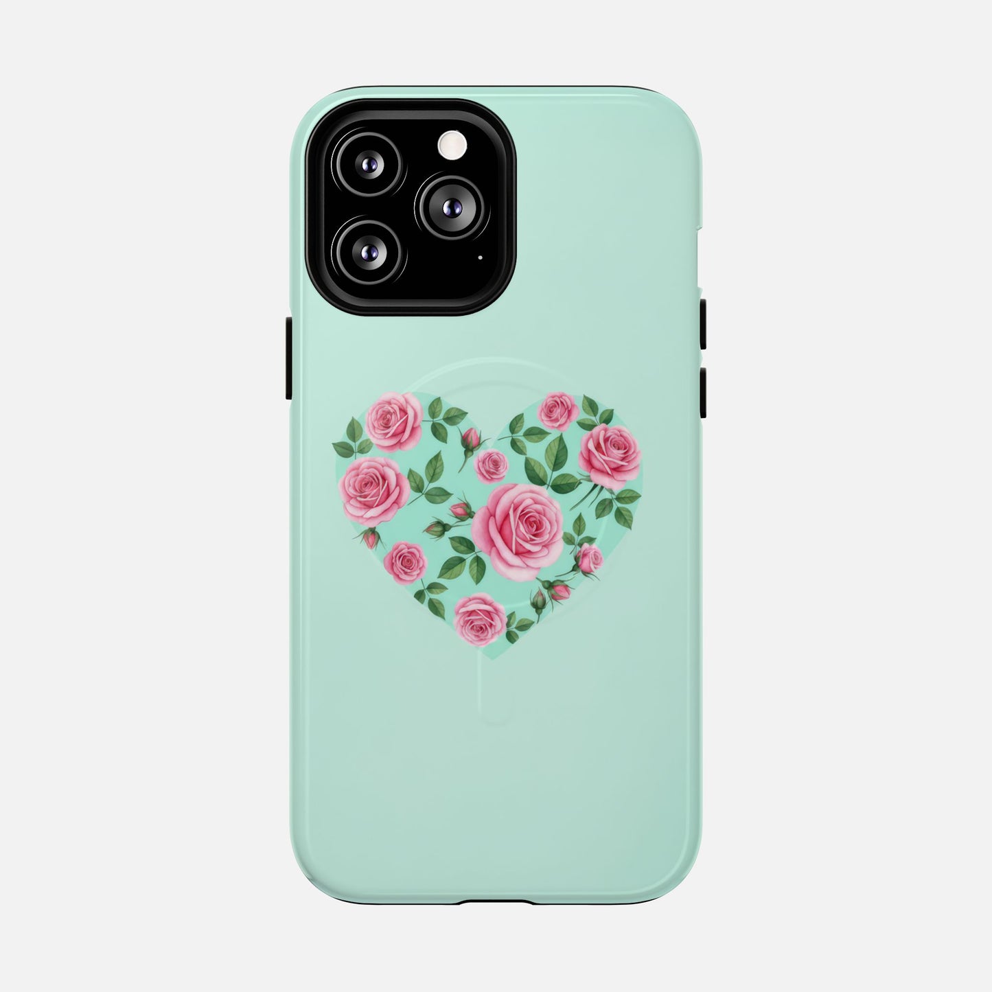 Floral Heart & Mint Rose iPhone Case — Tough Magnetic | MagSafe Compatible