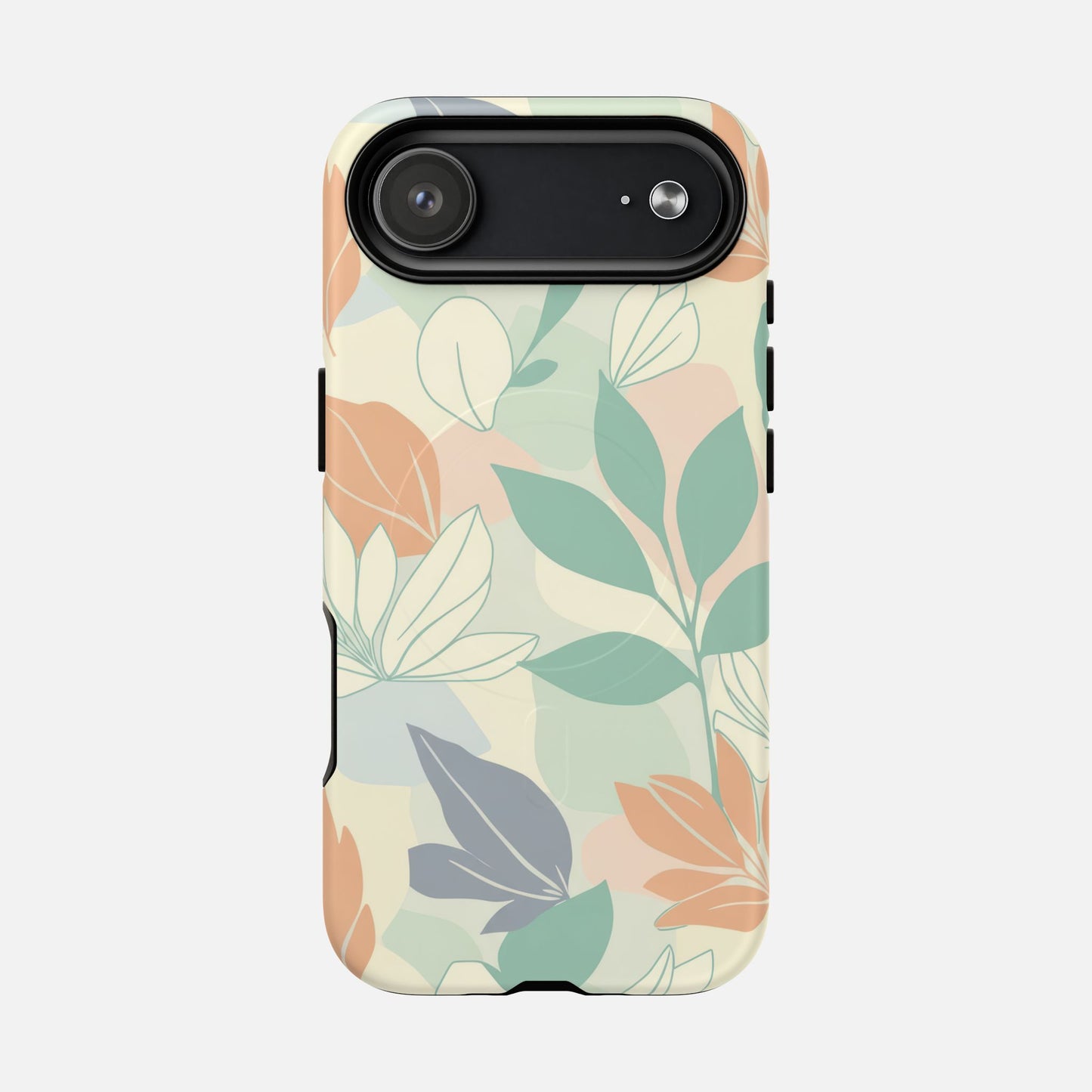 Floral Pastel Tough Magnetic Phone Case — Soft Green & Peach Botanical Design iPhone 17 Air Matte Phone Case