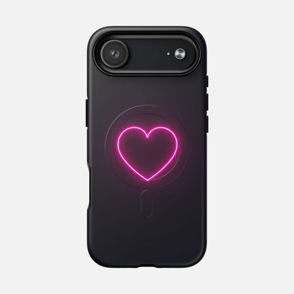 Neon Heart With Glow Pink iPhone Case — Tough Magnetic | MagSafe Compatible
