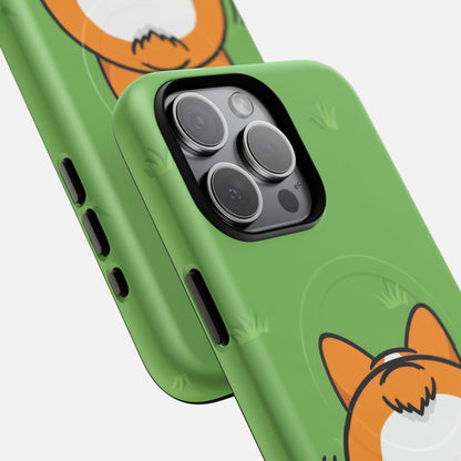 Corgi Butt With Cute Green iPhone Case — Tough Magnetic | MagSafe Compatible