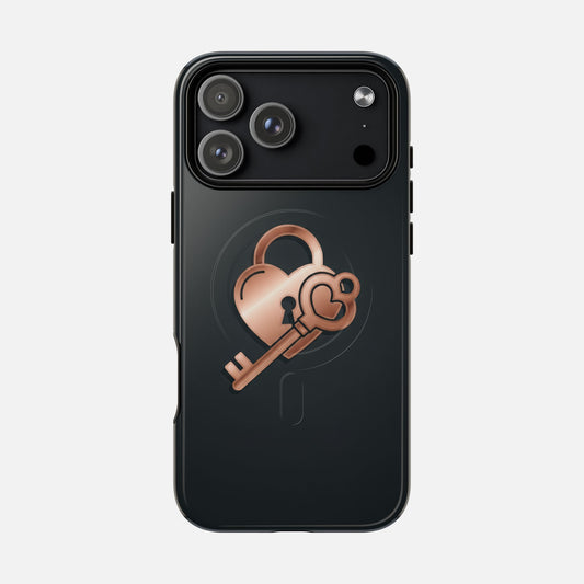 MagSafe Tough Phone Case — Rose Gold Lock & Key Design