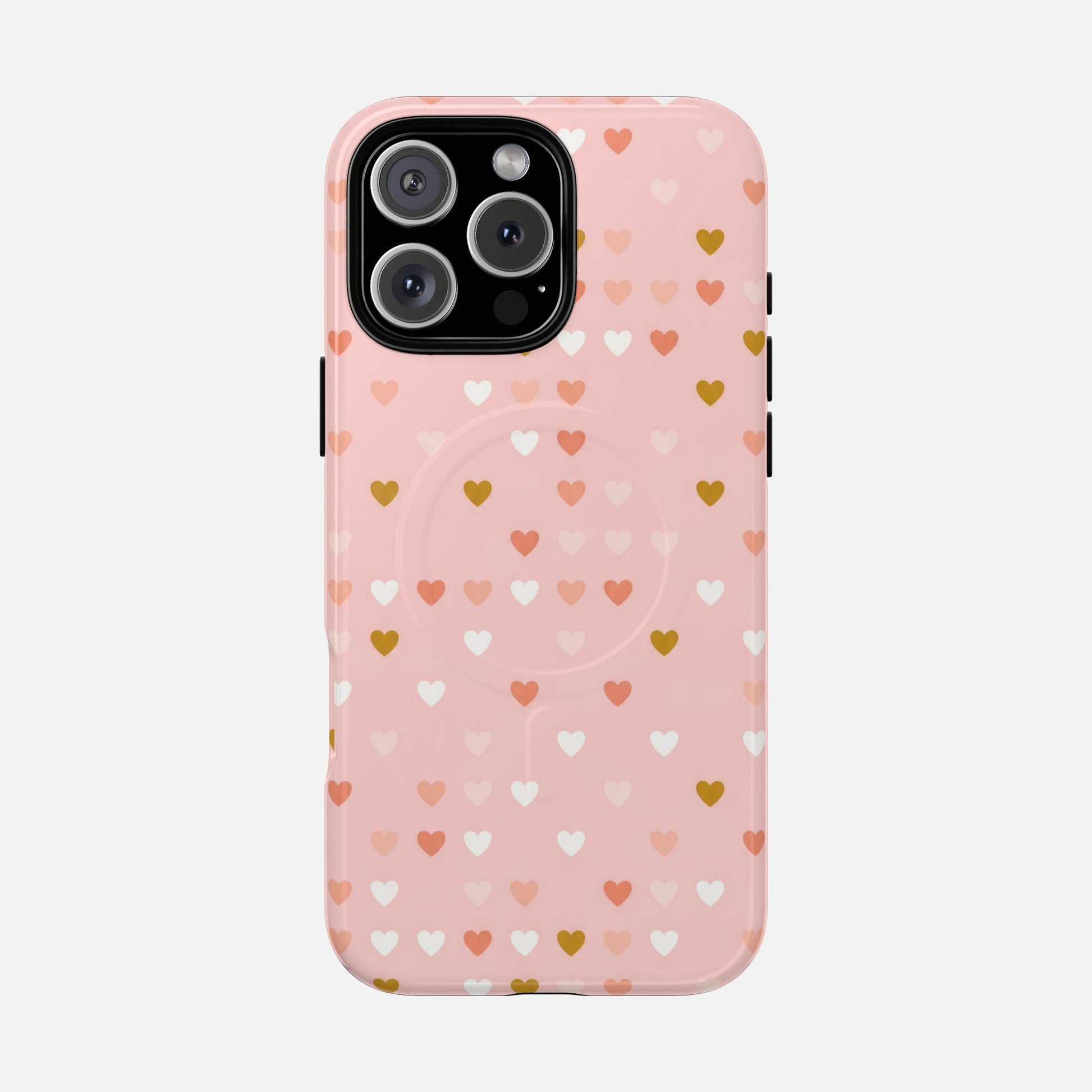 Pink Heart Pattern Tough Magnetic Phone Case iPhone 16 Pro Max Glossy Phone Case