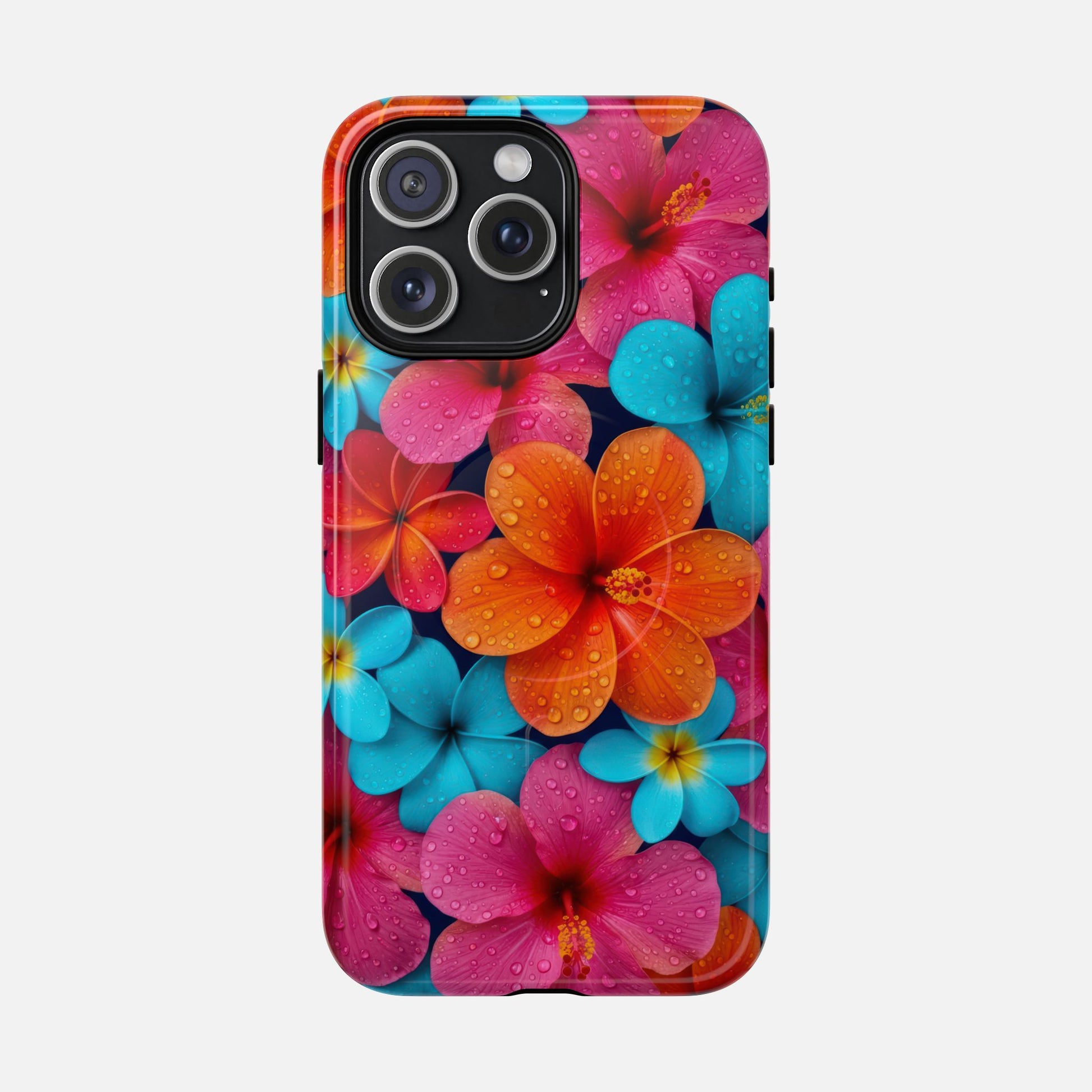 Phone Case — Colorful Tropical Plumeria Floral Magnetic Tough Case iPhone 15 Pro Max Glossy Phone Case