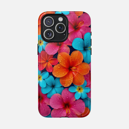 Phone Case — Colorful Tropical Plumeria Floral Magnetic Tough Case iPhone 15 Pro Max Glossy Phone Case