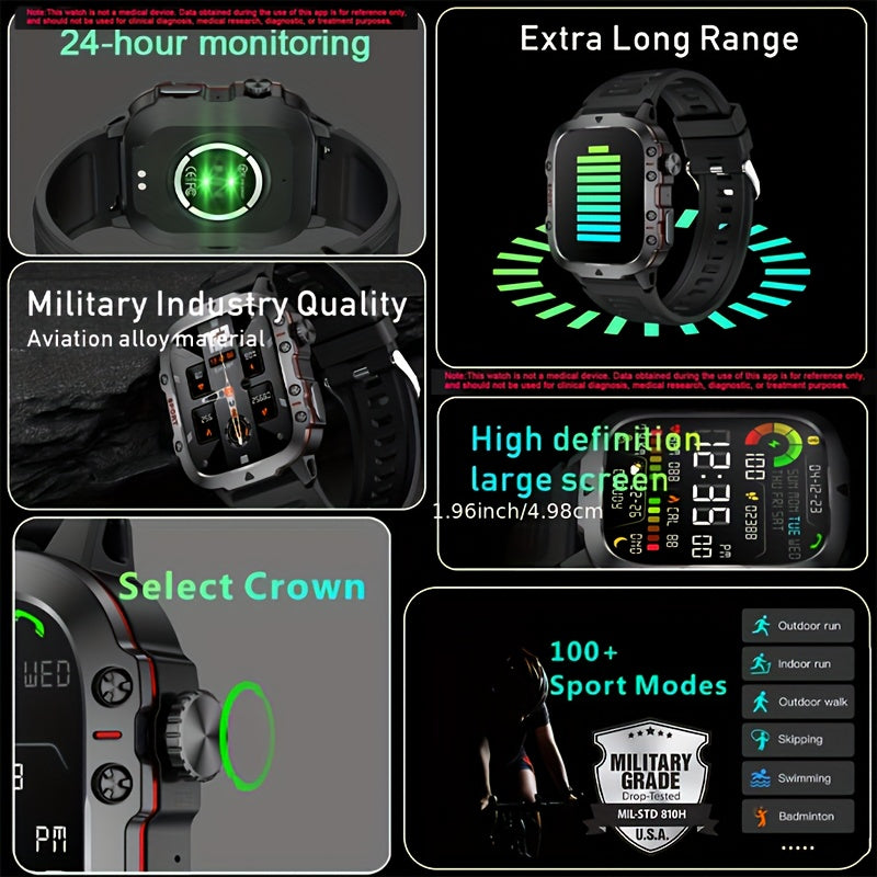 Rugged Smartwatch for Unisex - IP68 Waterproof, Wireless Calls, 100+ Sports Modes - Zaidni Store