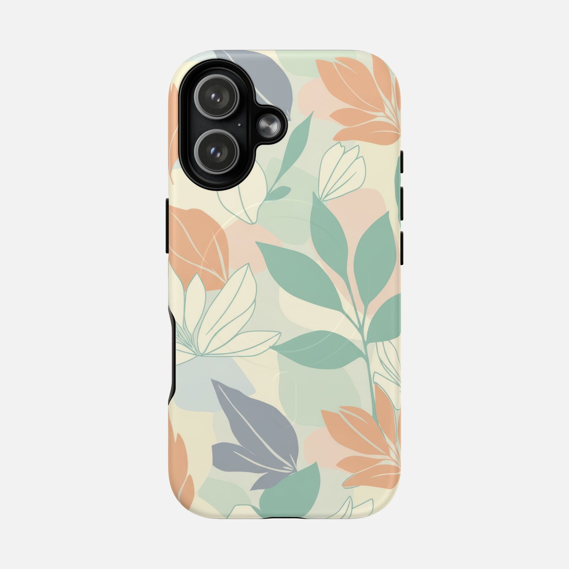 Floral Pastel Tough Magnetic Phone Case — Soft Green & Peach Botanical Design iPhone 17 Matte Phone Case