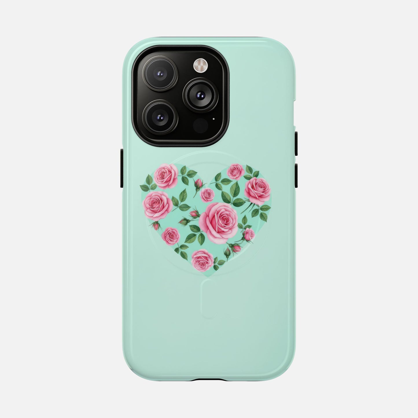 Floral Heart & Mint Rose iPhone Case — Tough Magnetic | MagSafe Compatible