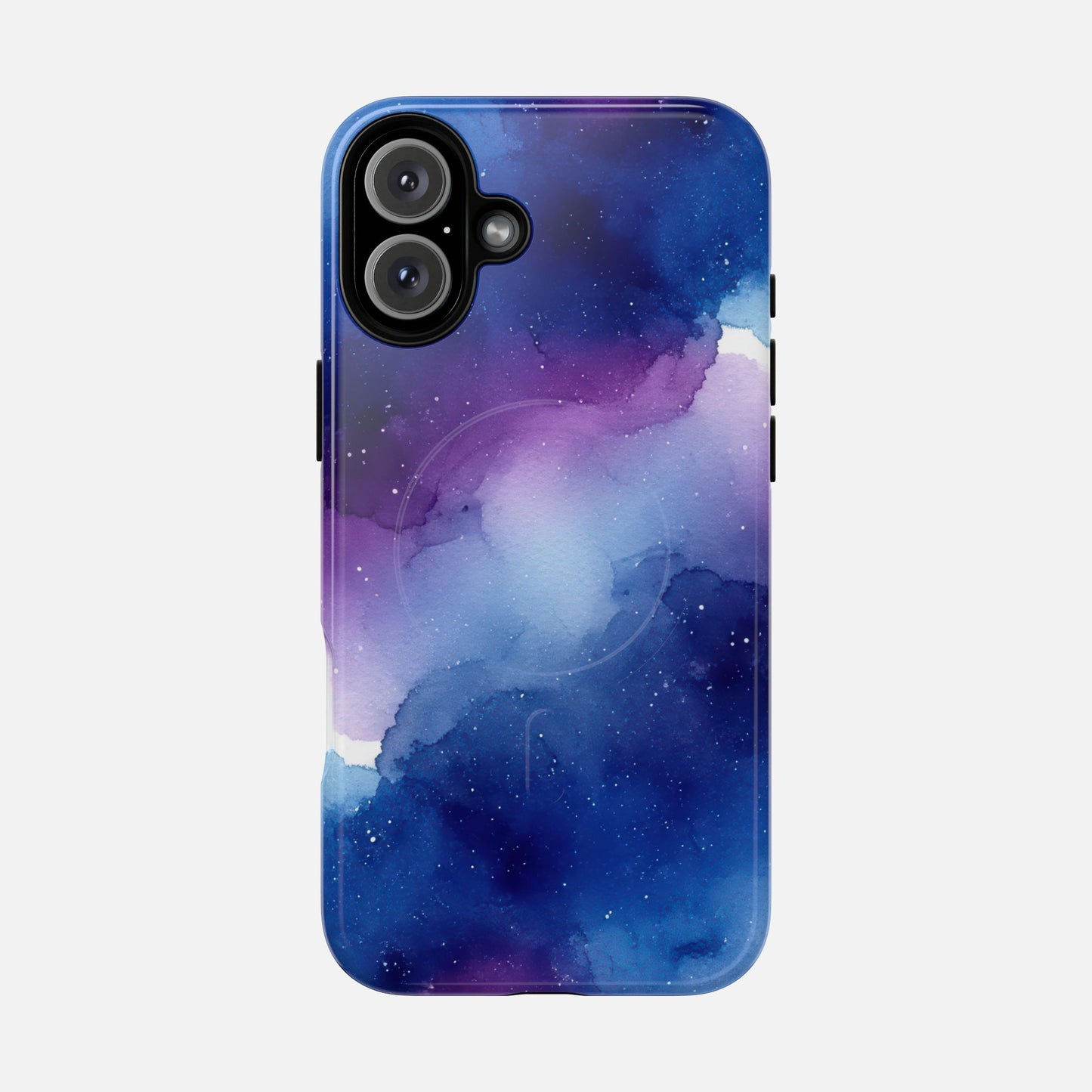 Galaxy Watercolor Tough Magnetic Phone Case — Blue Purple Nebula MagSafe Cover iPhone 16 Plus Glossy Phone Case