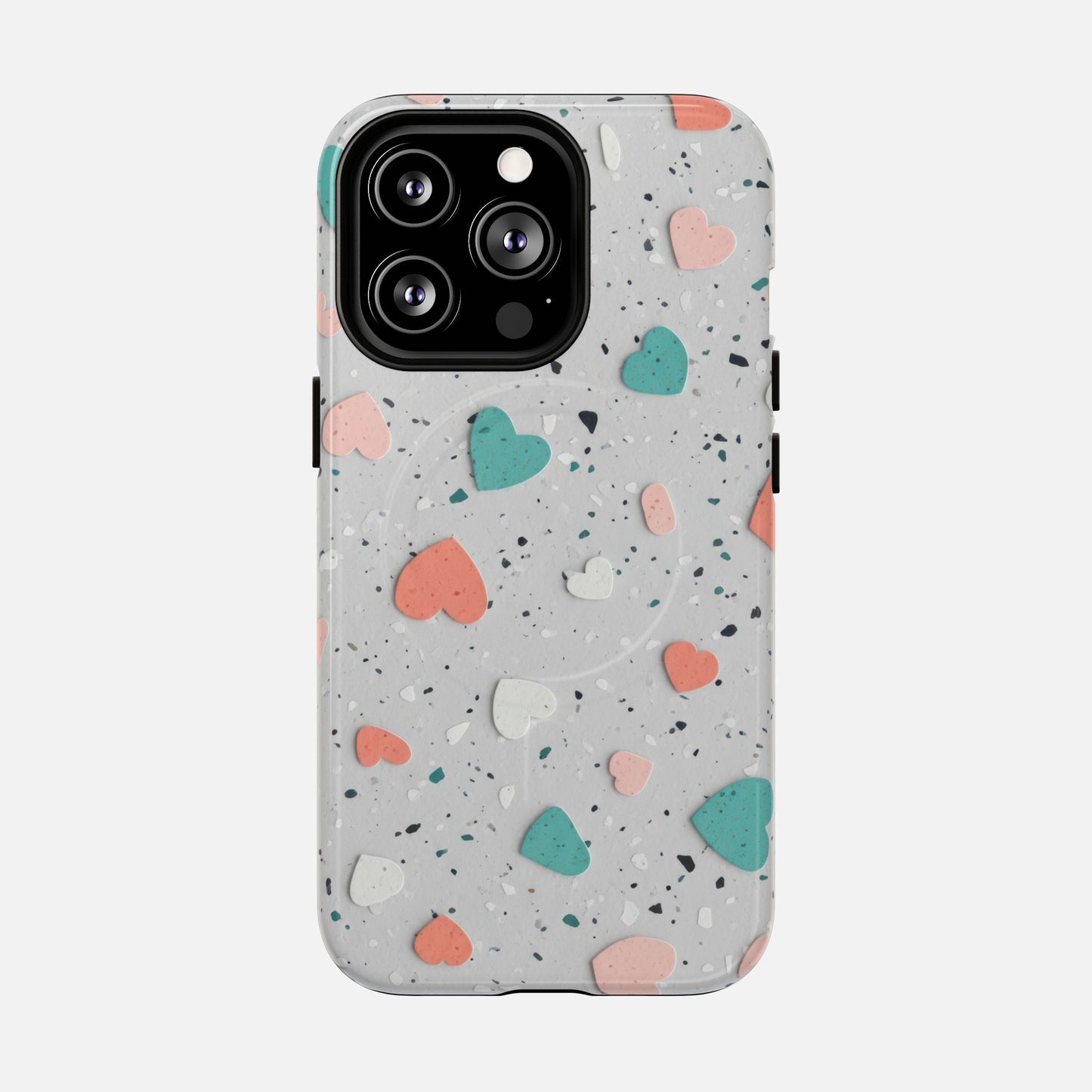Heart Confetti Tough Magnetic Phone Case — Colorful Terrazzo Love Design iPhone 13 Pro Glossy Phone Case