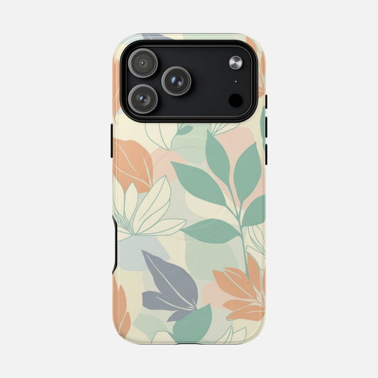 Floral Pastel With Soft Green & Peach Botanical Design iPhone Case — Tough Magnetic | MagSafe Compatible