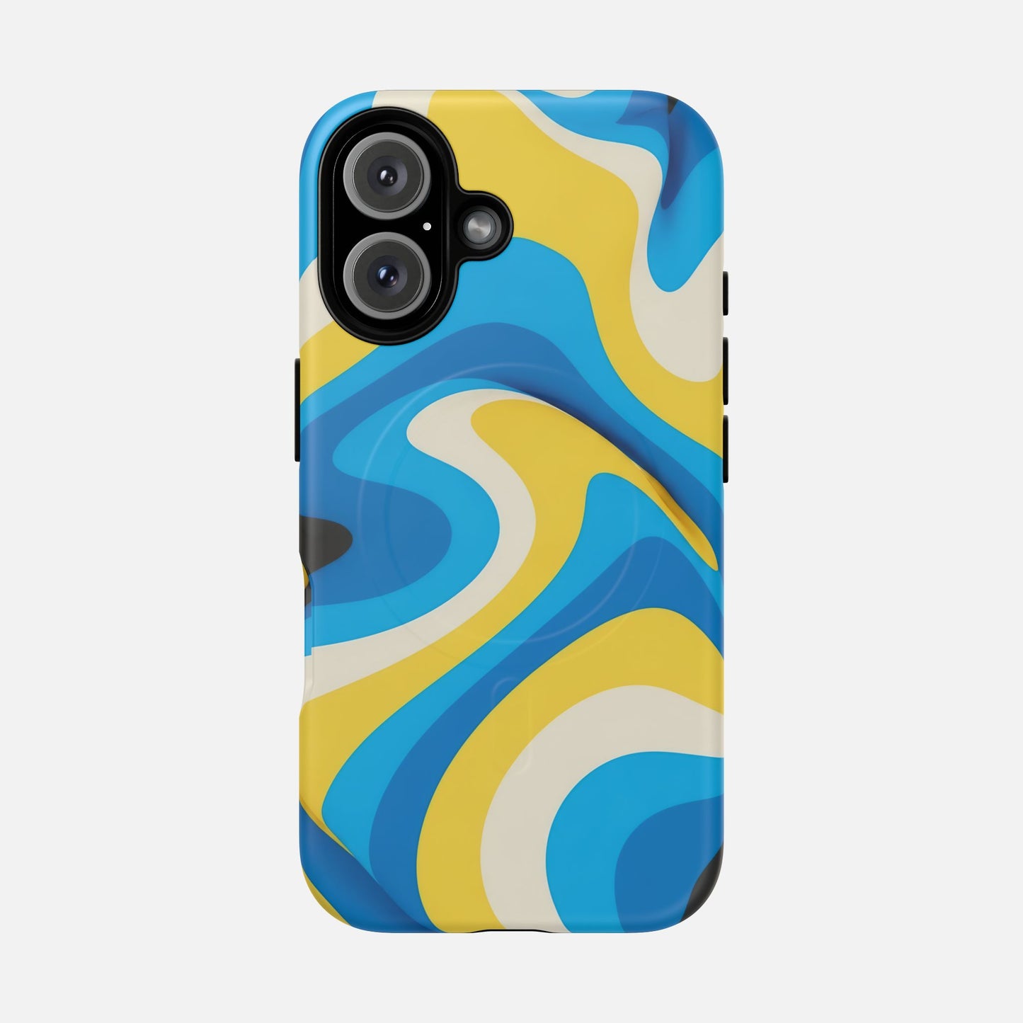 Blue & Yellow Abstract Swirl iPhone Case — Tough Magnetic | MagSafe Compatible