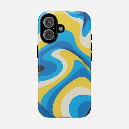 Blue & Yellow Abstract Swirl iPhone Case — Tough Magnetic | MagSafe Compatible