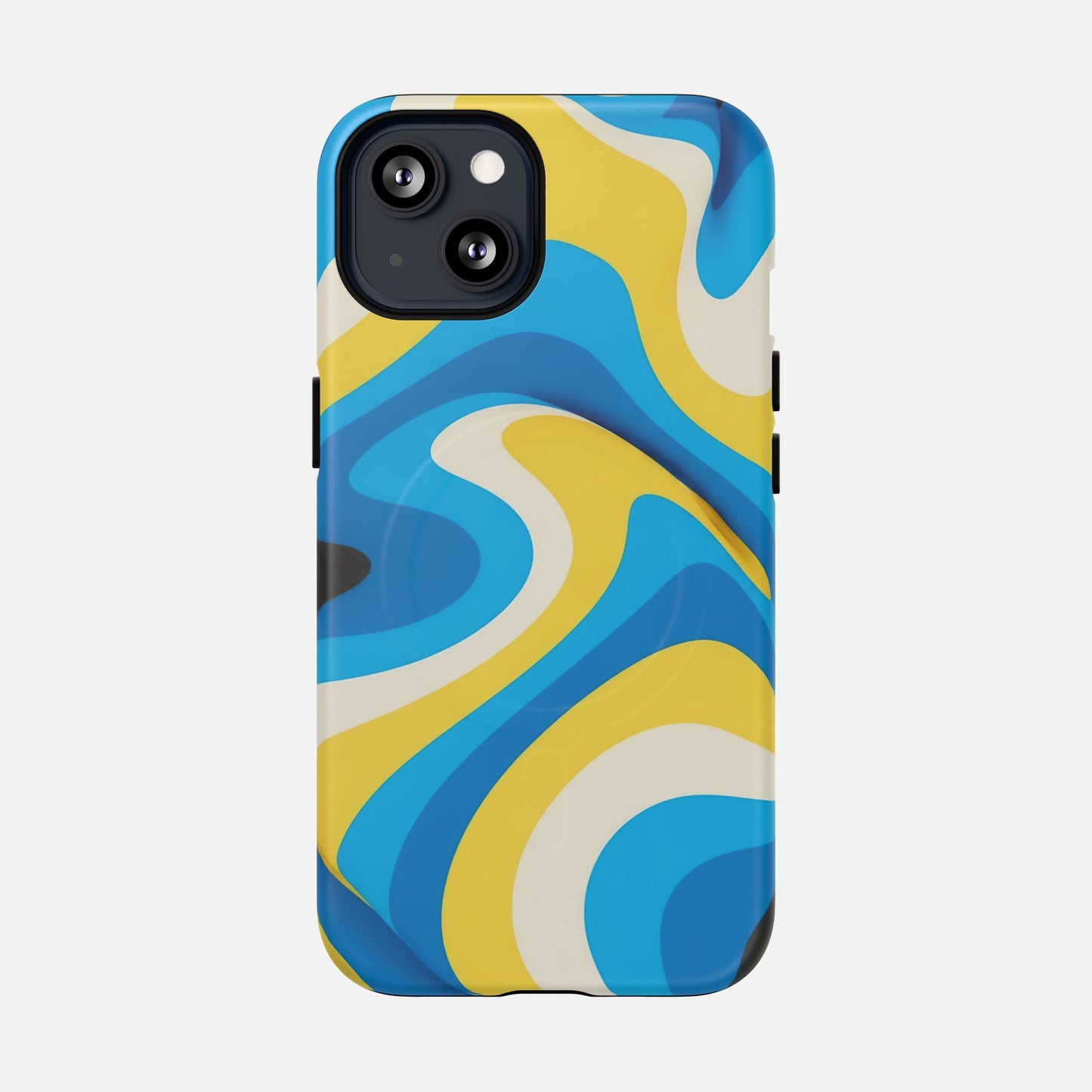 Blue & Yellow Abstract Swirl iPhone Case — Tough Magnetic | MagSafe Compatible