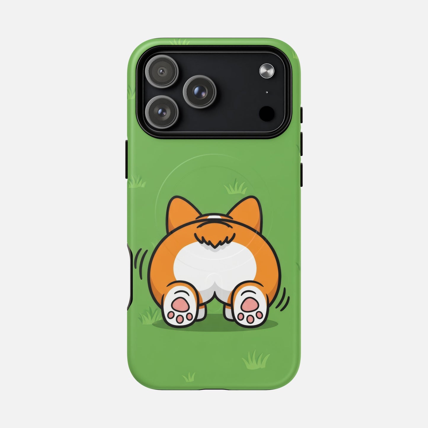 Corgi Butt With Cute Green iPhone Case — Tough Magnetic | MagSafe Compatible