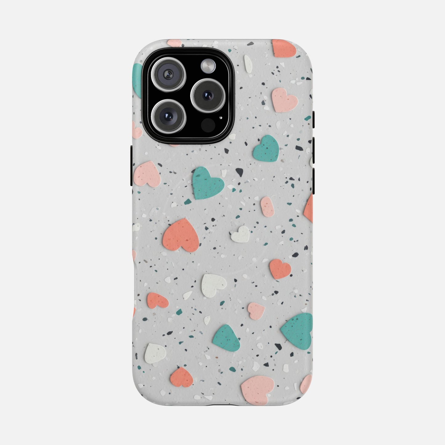 Heart Confetti Tough Magnetic Phone Case — Colorful Terrazzo Love Design iPhone 16 Pro Max Matte Phone Case