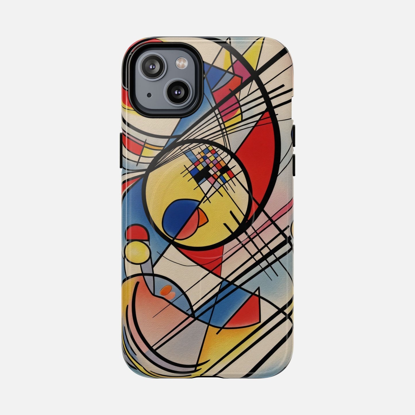 Abstract Geometric Phone Case — Colorful Modern Art Tough Magnetic Case iPhone 14 Plus Glossy Phone Case