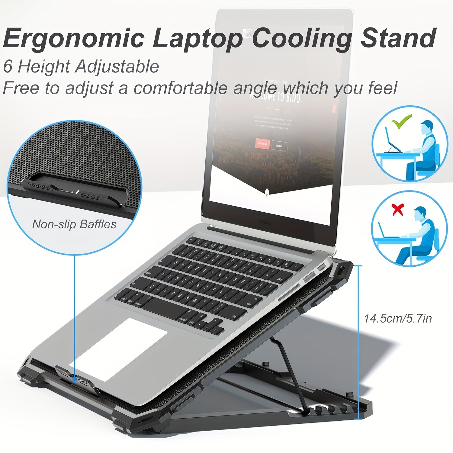 Dual Fan Metal Mesh Laptop Stand - ICE COOREL Cooling Base for Gaming - Zaidni Store