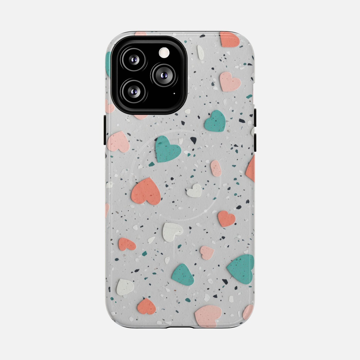 Heart Confetti Tough Magnetic Phone Case — Colorful Terrazzo Love Design iPhone 13 Pro Max Glossy Phone Case