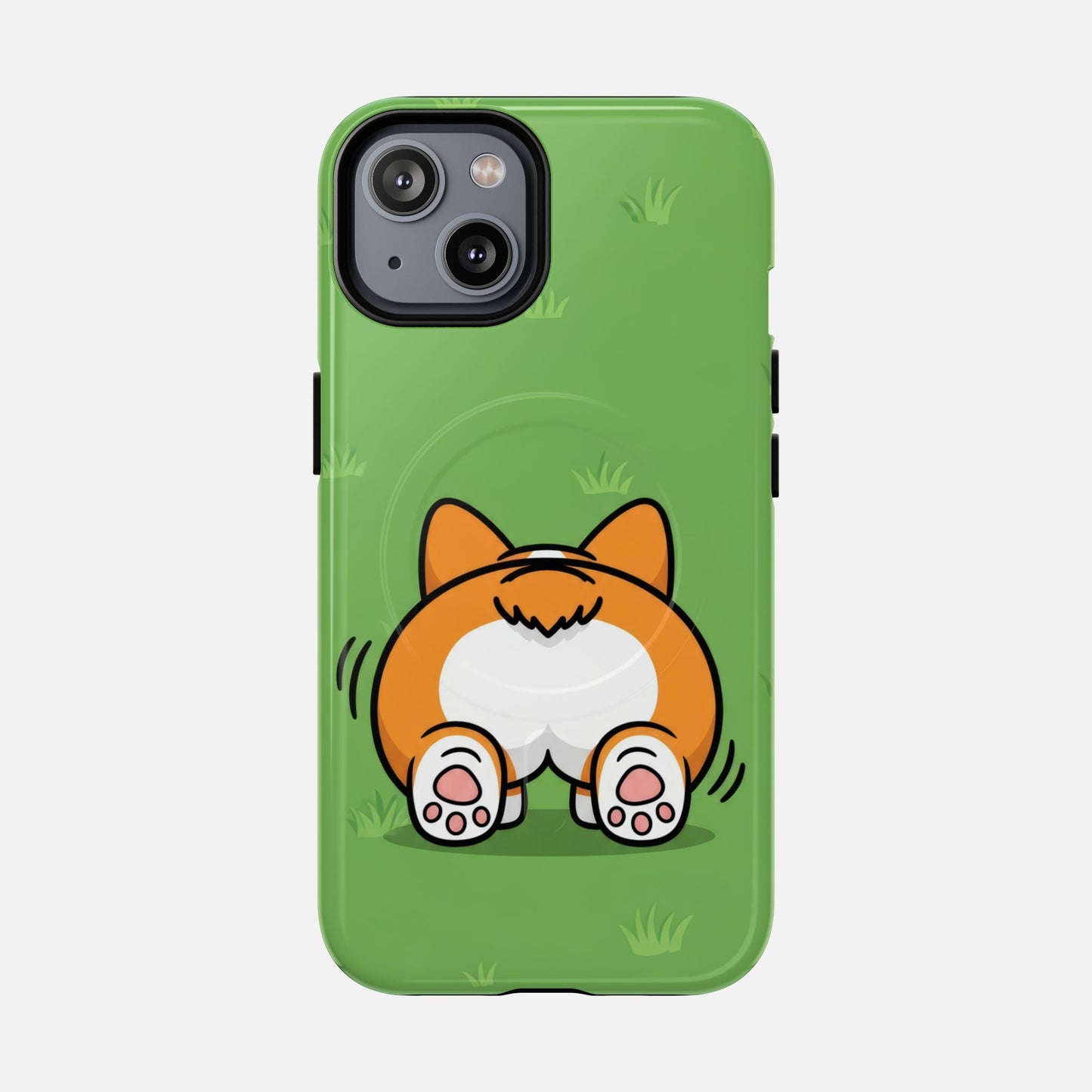 Corgi Butt With Cute Green iPhone Case — Tough Magnetic | MagSafe Compatible