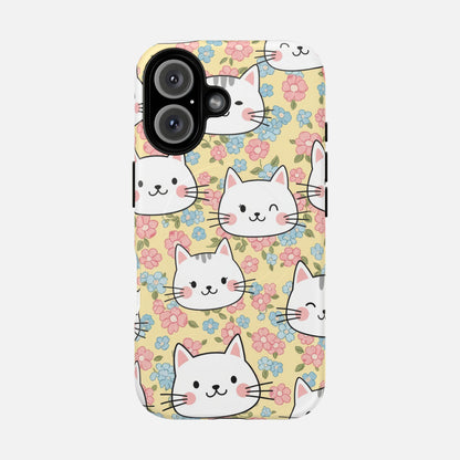 Cute Floral Cat iPhone Case — Tough Magnetic | MagSafe Compatible