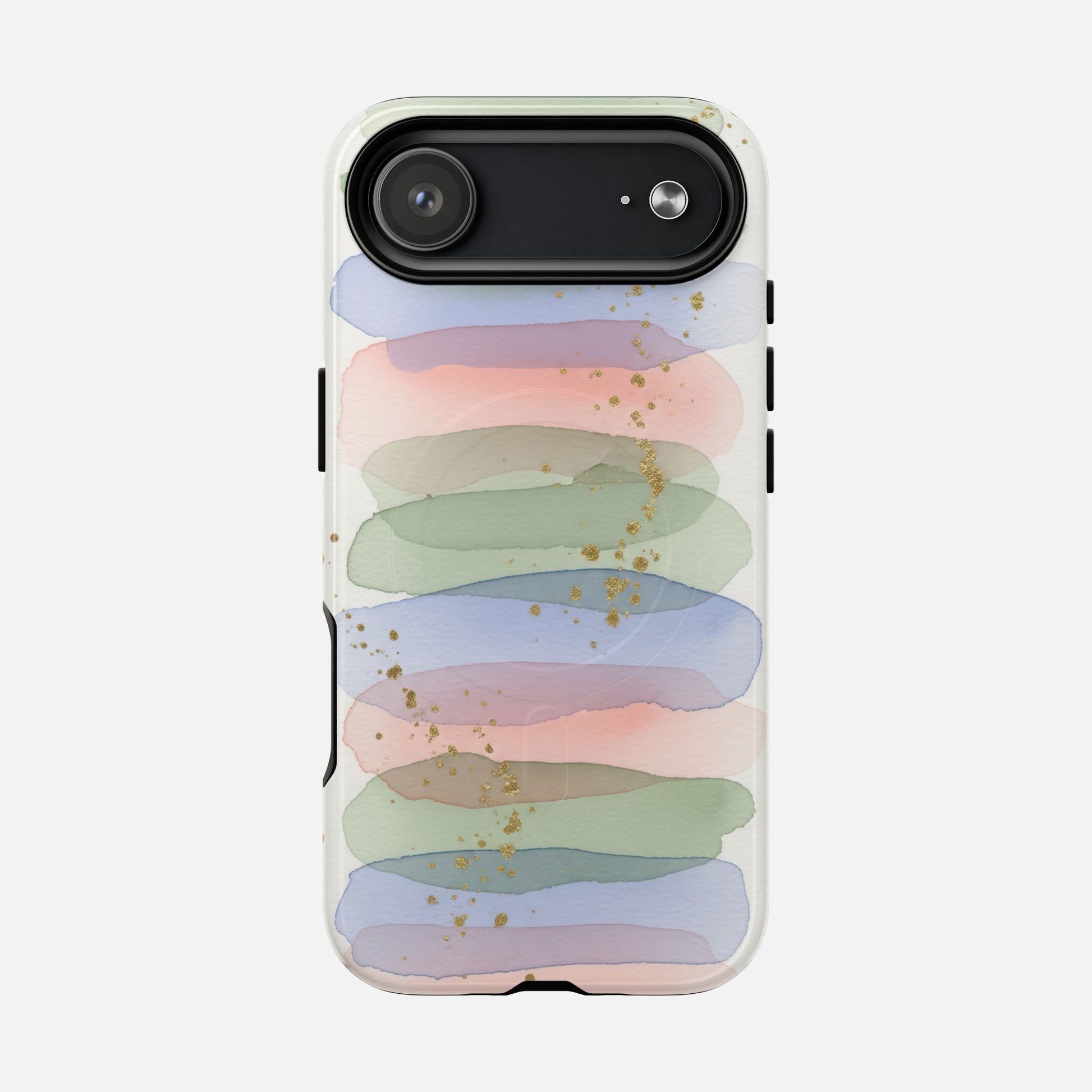 Pastel Brushstroke Tough Magnetic Phone Case — Watercolor Stripes with Gold Flecks iPhone 17 Air Glossy Phone Case