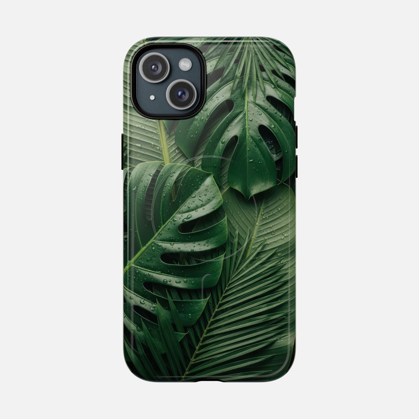 Tropical Monstera Magnetic Phone Case — Tough Protective iPhone Cover iPhone 15 Plus Glossy Phone Case