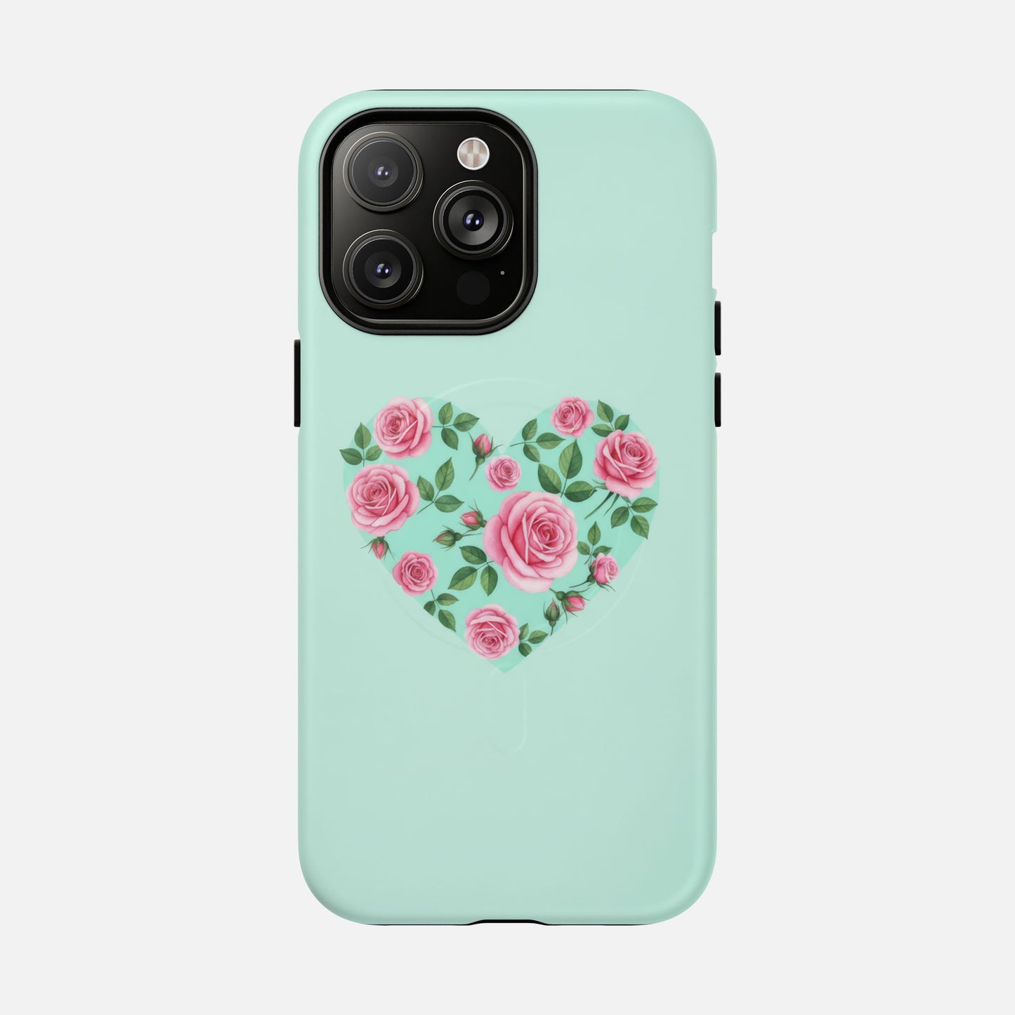 Floral Heart & Mint Rose iPhone Case — Tough Magnetic | MagSafe Compatible