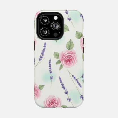 Floral Rose & Lavender iPhone Case — Tough Magnetic | MagSafe Compatible