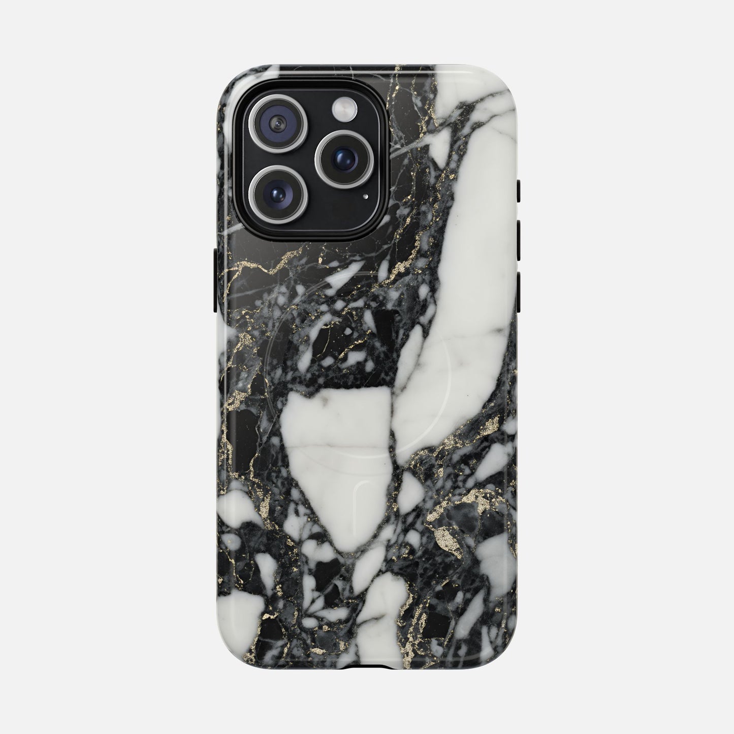 Black and white marble phone case with gold veining, modern stylish protective cover
