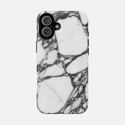 White marble pattern phone case with black veins, modern and stylish design