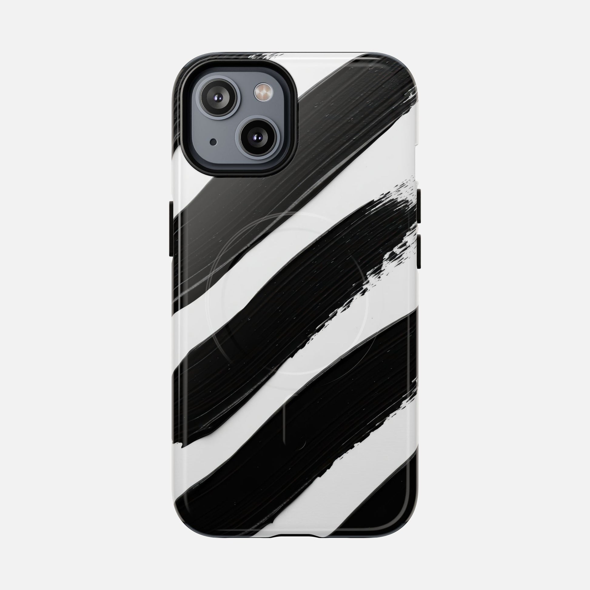 Abstract Black Brushstroke Magnetic Phone Case iPhone 14 Glossy Phone Case