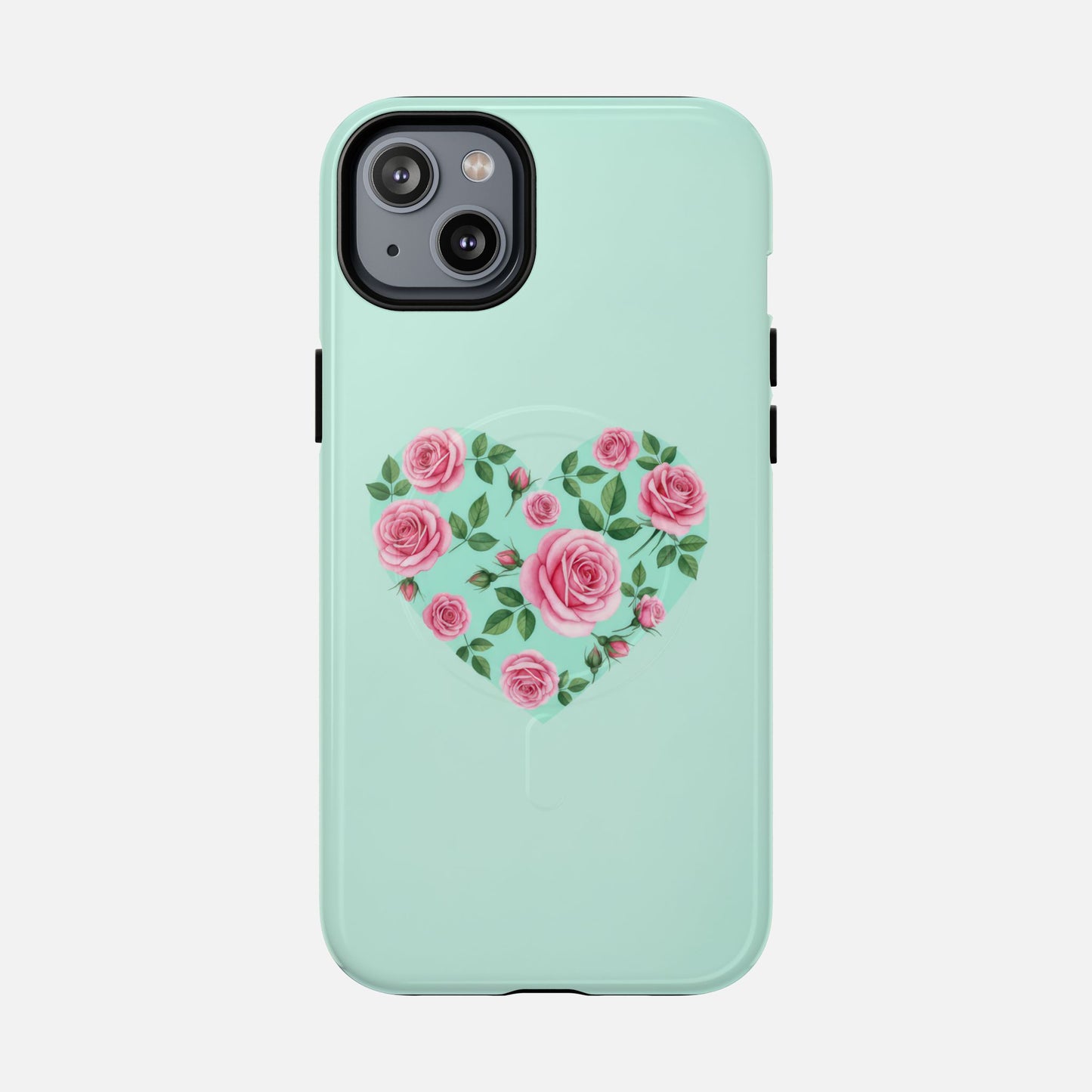 Floral Heart & Mint Rose iPhone Case — Tough Magnetic | MagSafe Compatible